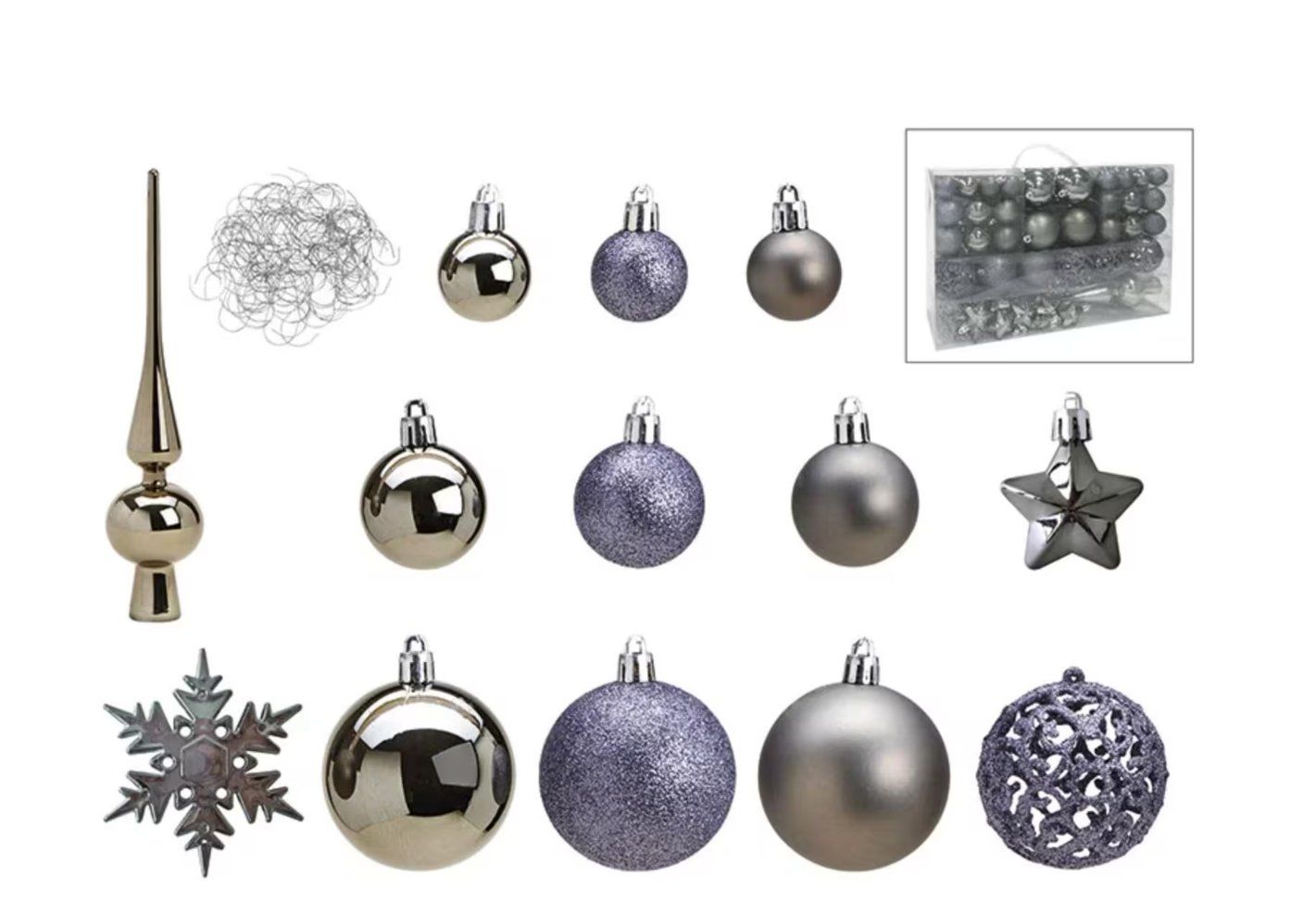 Tutte le decorazioni: Weihnachtskugel 111-er Set, Grau Christbaumkugel Liquidation – Nuovo e nell'imballaggio originale da Steinhausen venduto da Retourenprofis