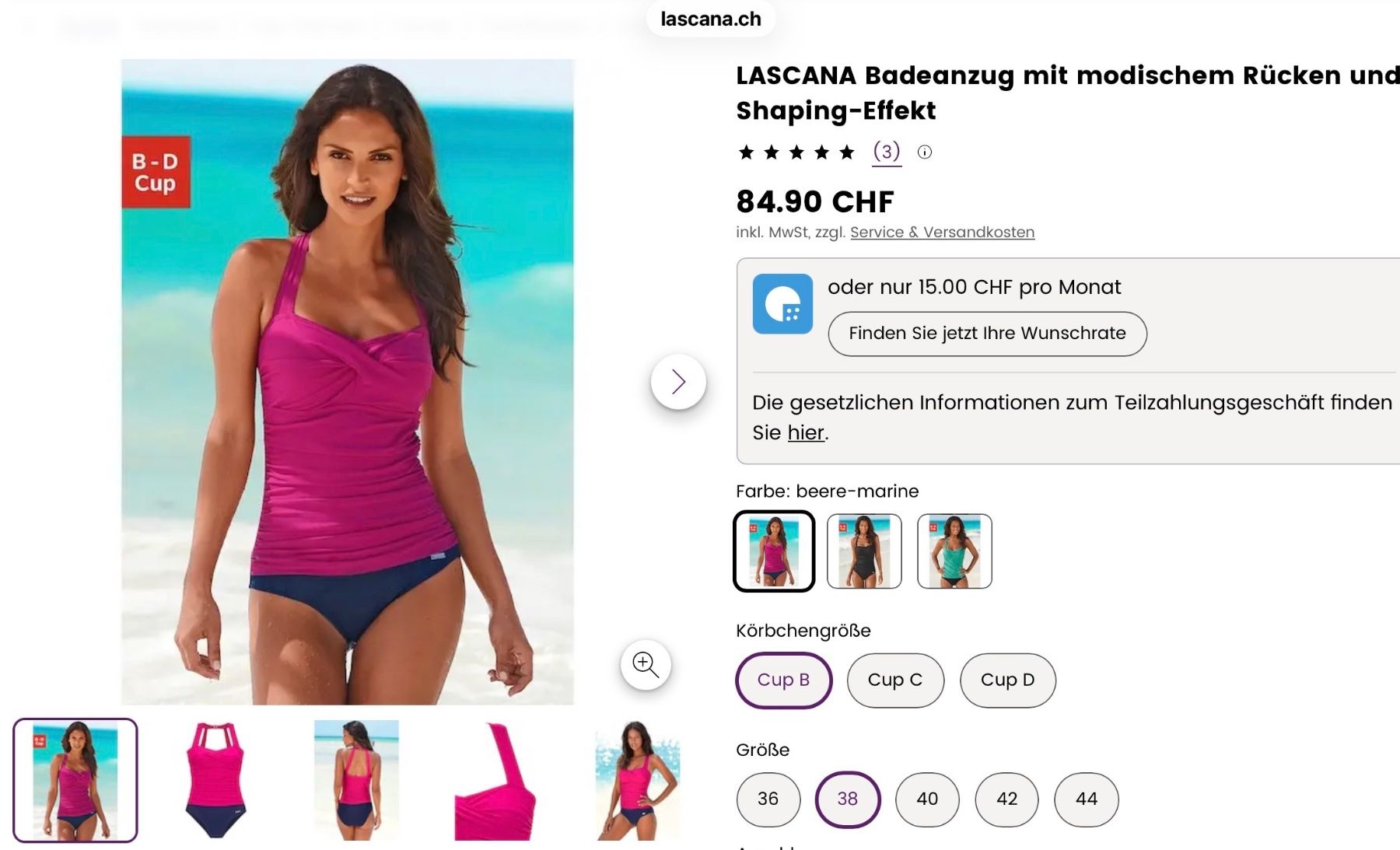 Lascana Costumi da bagno & Bikini: Lascana Badeanzug, Shaping-Effekt, Gr. 38B, rosa-blau – Usato da Cormondrèche venduto da fra_gn5t 2