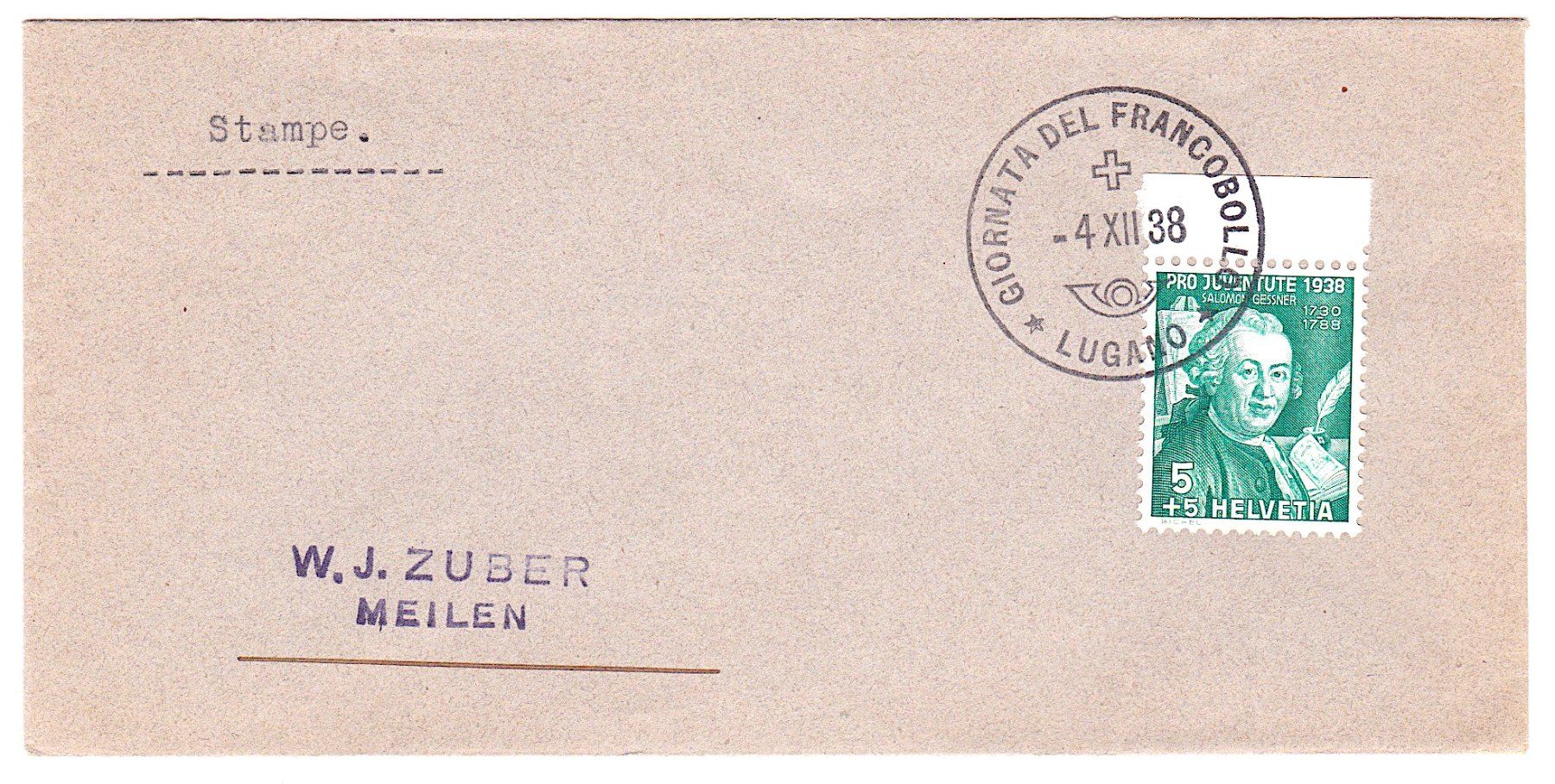 Tutti i francobolli: TdB 1938 it., Kat. 45.- – Usato da Richterswil venduto da Dyaris2025
