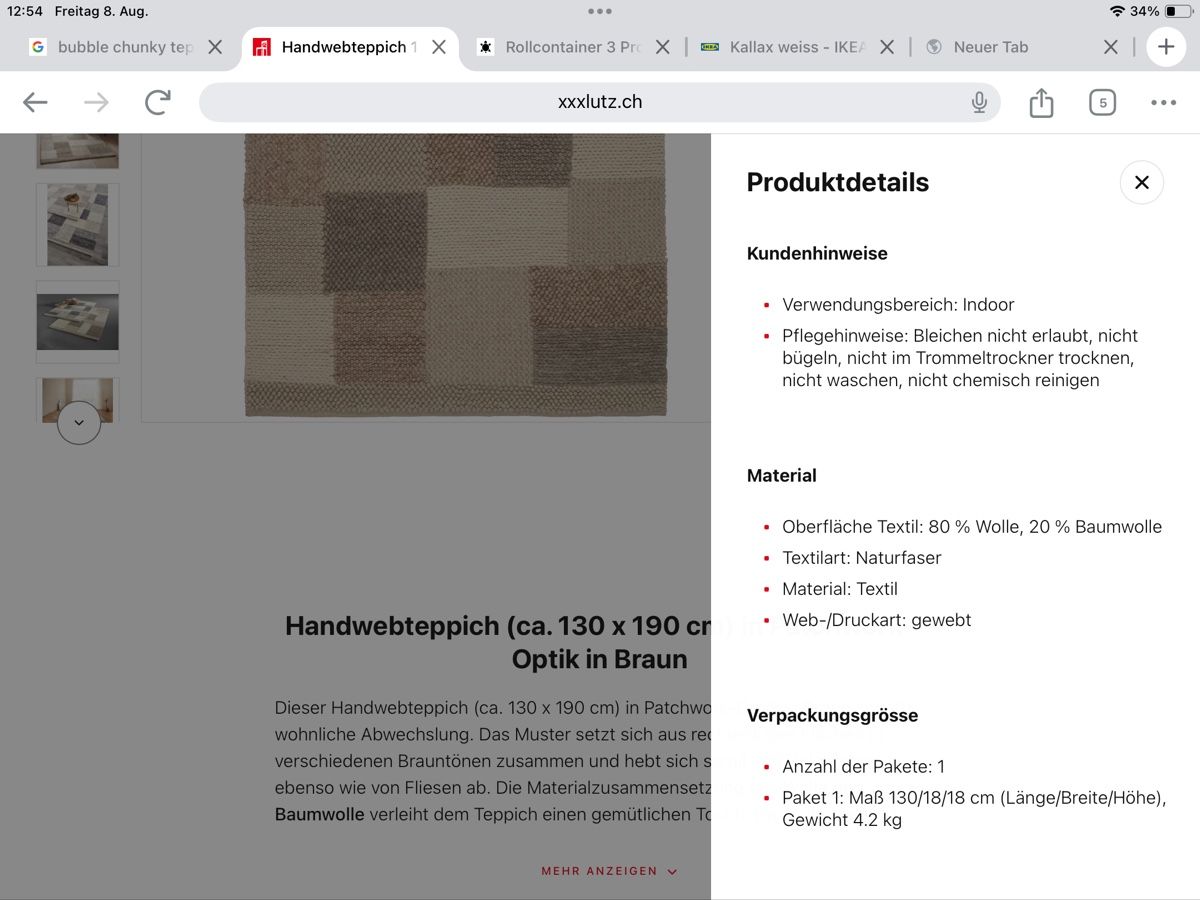 Teppiche: Handwebteppich Nordic 130x190cm, Wolle/Baumwolle, Beige – Neu (gemäss Beschreibung) aus Oberhasli von lufl01 5