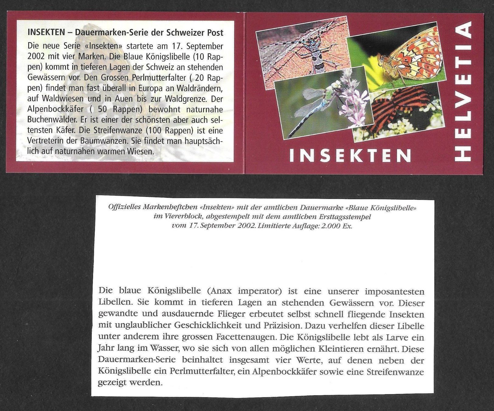 Tutti i francobolli: Markenheftchen Insekten ET 17.9.2002 – Nuovo (secondo la descrizione) da Olten venduto da clotaldi