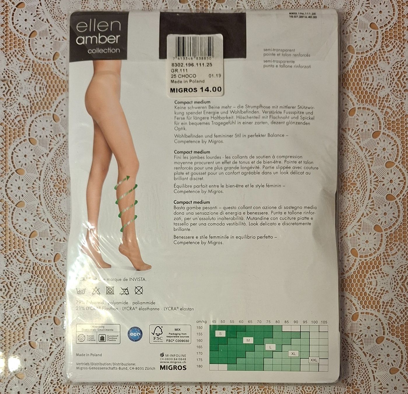 Ellen Amber Calze & Collant: Ellen Amber Compact Medium Strumpfhose 40den Gr.S Choco – Nuovo e nell'imballaggio originale da Amriswil venduto da Celini3 1