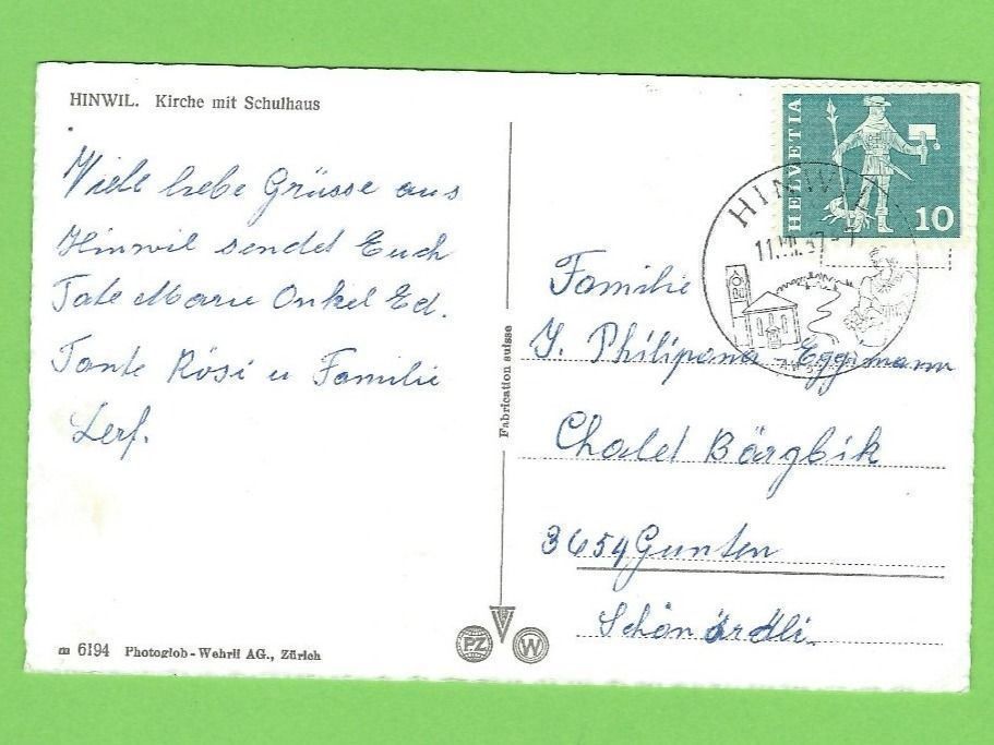 Cartoline postali: Hinwil, Kirche mit Schulhaus – Usato da Zürich venduto da t24_de 1