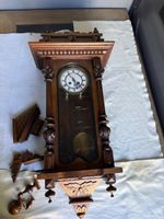 Wanduhr Holz mit Pendel defekt zum Restaurieren 80 cm