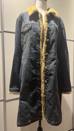 AB 1.- !!! - Vintage Jeans Mantel mit Pelzkragen