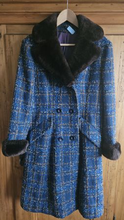 Vintage Harlee Wollmantel mit Pelzkragen, Made in England