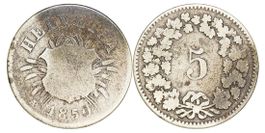 5 Rappen von 1850 (um schön). Ab 1.--