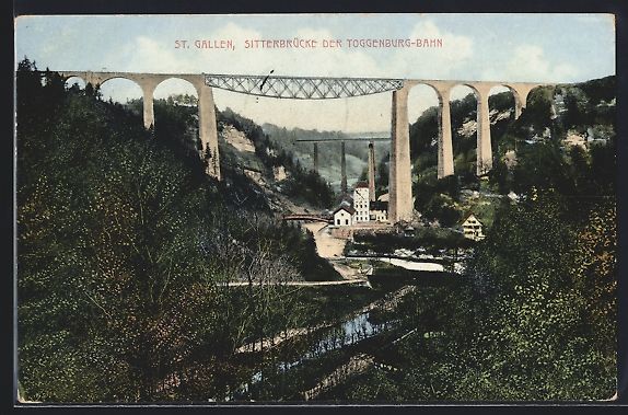 Cartoline postali: St. Gallen, Sitterbrücke, Brücke der T – Usato da Berlin venduto da bartko-reher