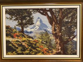 60 cm breitx 44 cm hoch Gobelin Matterhorn Stickerei Kunst