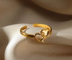 Bague doré deux coeurs acier inoxydable 