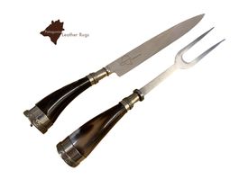 Tranchierset mit Fleischmesser und Fleischgabel mit Kuhhorn