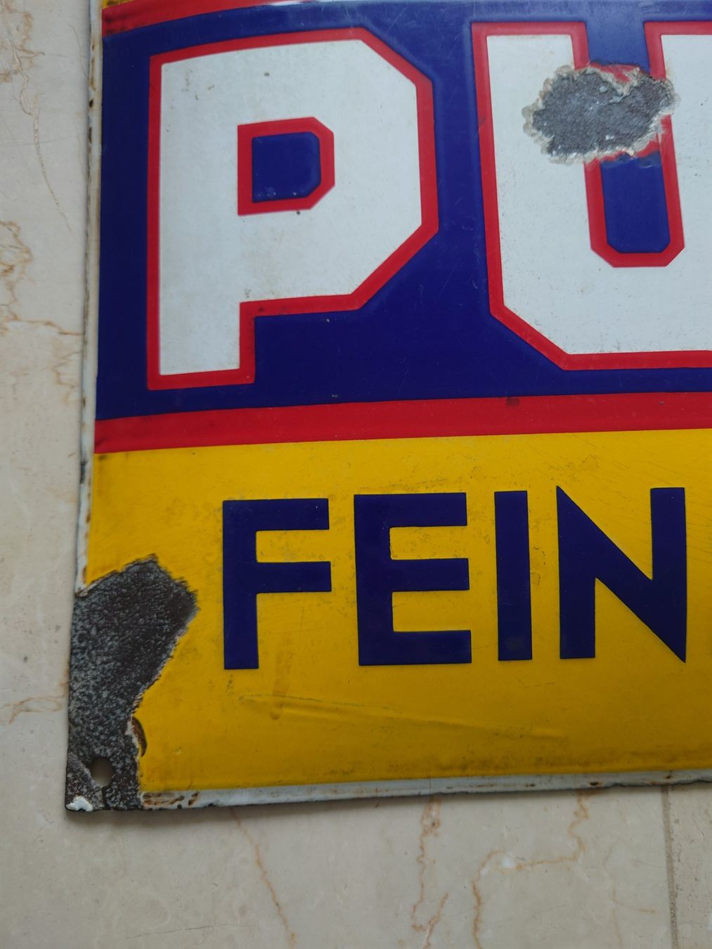 Insegne: Altes Emailschild PUHLS feine Seifen – Usato da Abtwil SG venduto da rabbit64 4