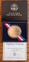 1991 USA Silber Dollar USO Gedenkmünze, Zertifikat, top!