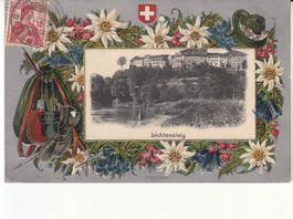 Lichtensteig 1911, Relifkarte, Stempel Frankatur Rückseite