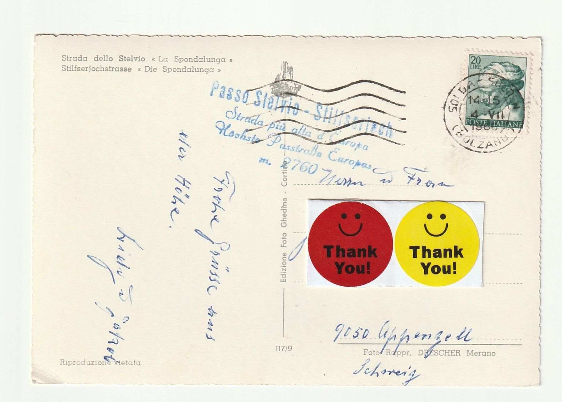 Cartoline postali: Ansichtskarte Stilfserjochstrasse "Die Spondalunga" 1966 – Usato da St. Gallen venduto da Ricardo_Deals 1