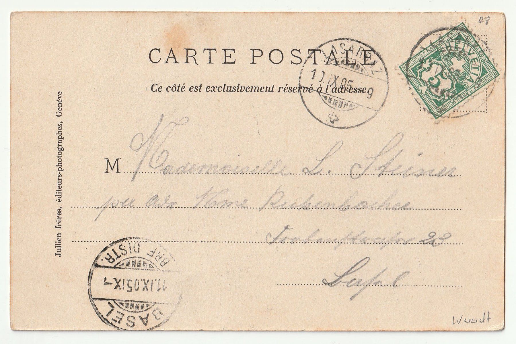 Cartoline postali: Postkarte Saint-Loup 1905 – Usato da Basel venduto da chrisKB 1