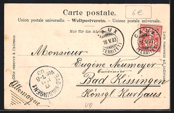 Cartoline postali: AK Caux, Palace Hotel, 1903 – Usato da Berlin venduto da bartko-reher 1