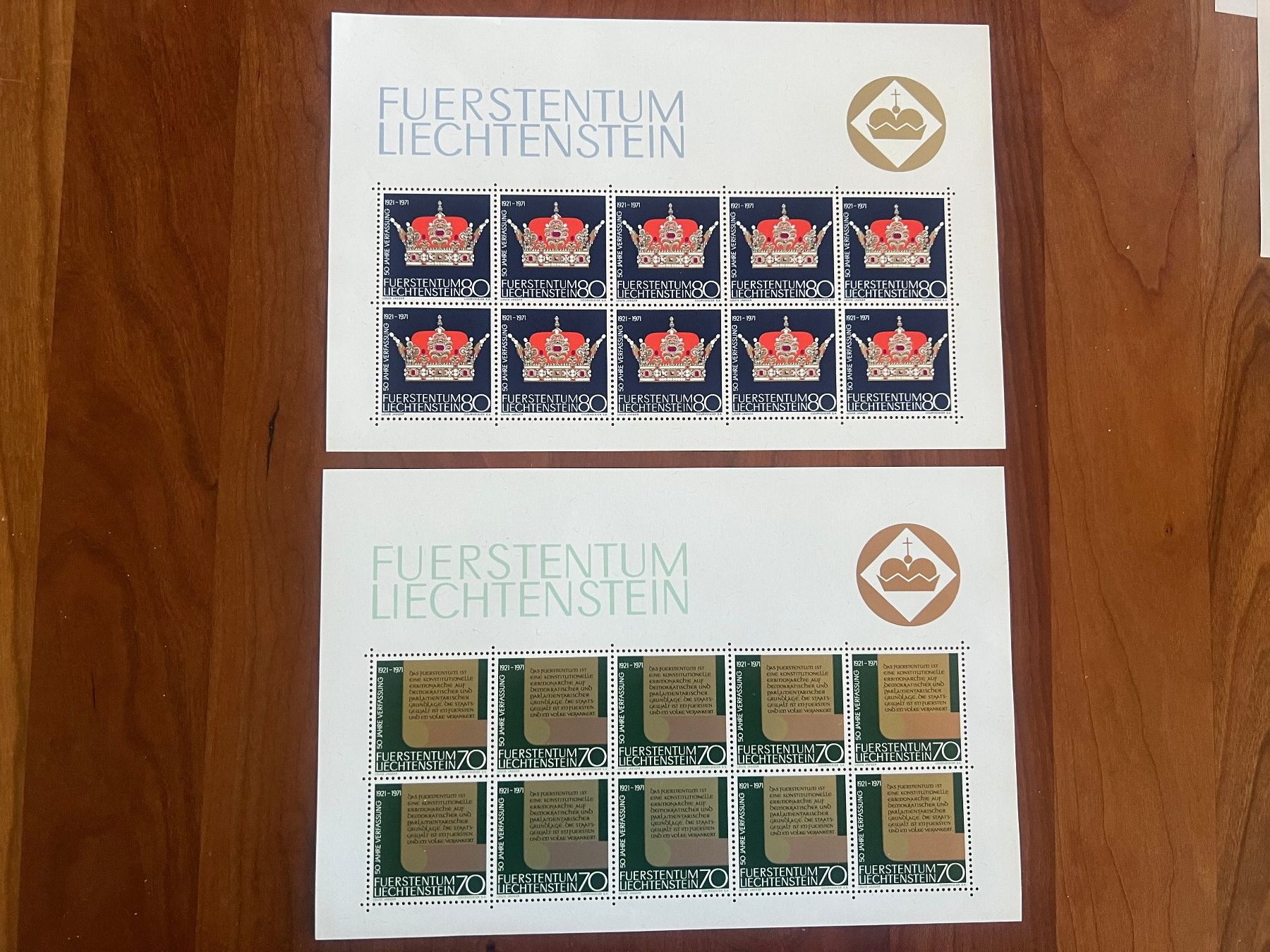 Tutti i francobolli: 1971 Liechtenstein 482-83 Bogen  ** (F95) – Usato da Hinwil venduto da Sidi4
