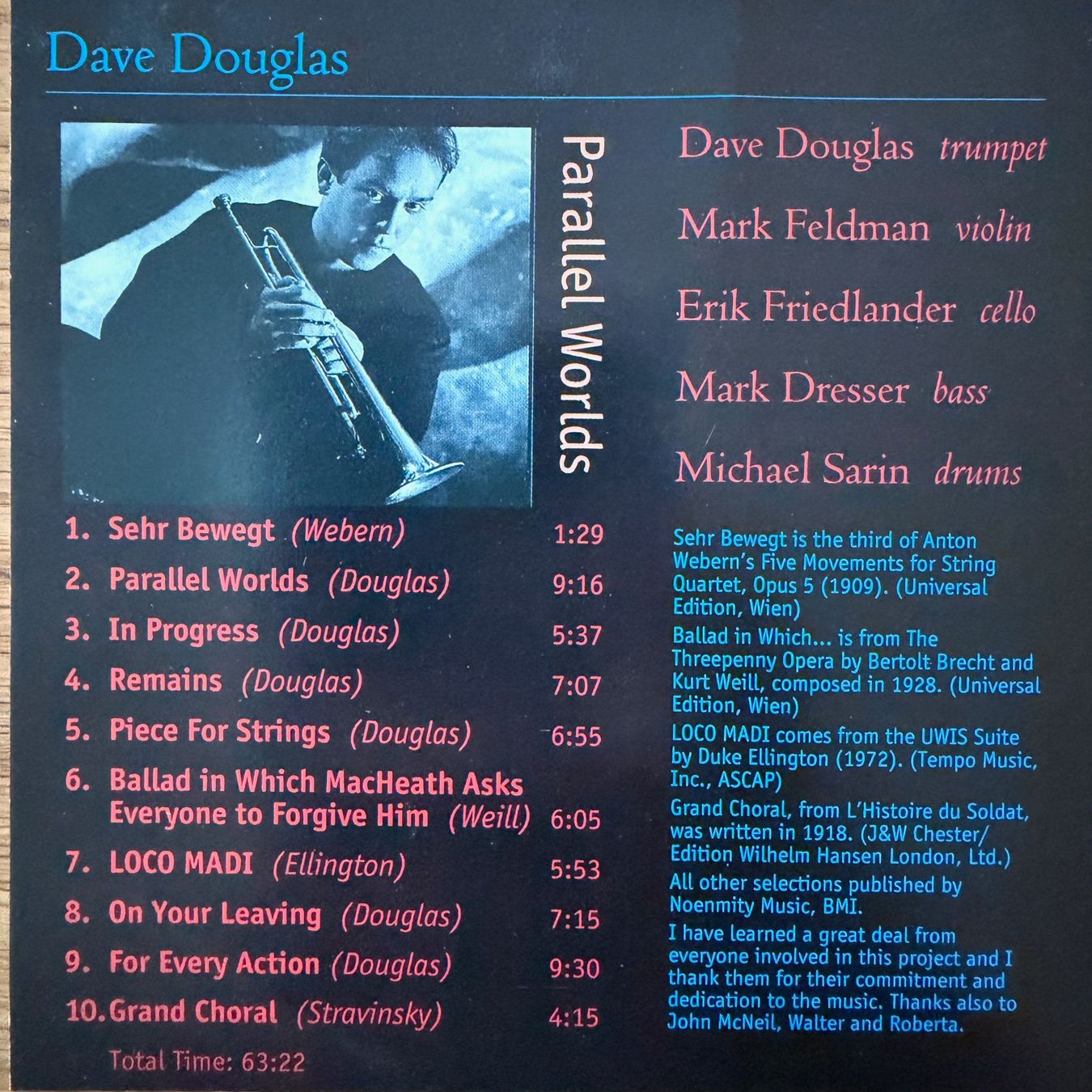 CD: Dave Douglas - Parallel Worlds (CD) Soul Note 1993 – Usato da Zug venduto da Mirare9 1