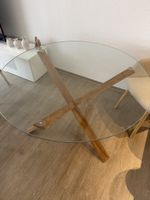 Esstisch rund Glasplatte mit Holzgestell guter Zustand