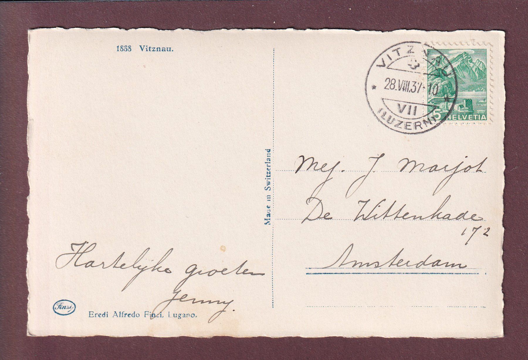 Ansichtskarten: VITZNAU - 1937 – Gebraucht aus Pully von nicecards 1