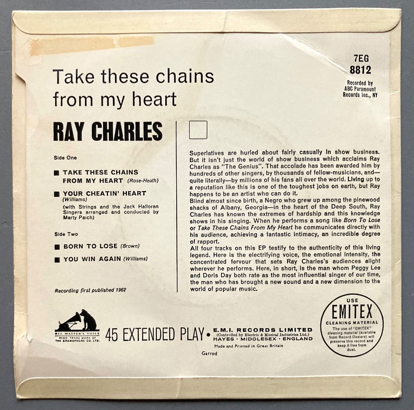 Dischi in vinile: RAY CHARLES - TAKE THESE CHAINS FROM MY HEART – Usato da Poliez-Pittet venduto da Newtown-Records 1