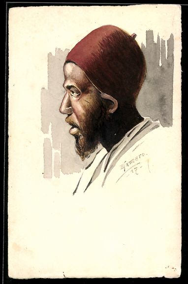 Cartes postales: Handgemalt: Seitenprofil eines Bewohners – D'occasion à Berlin par bartko-reher