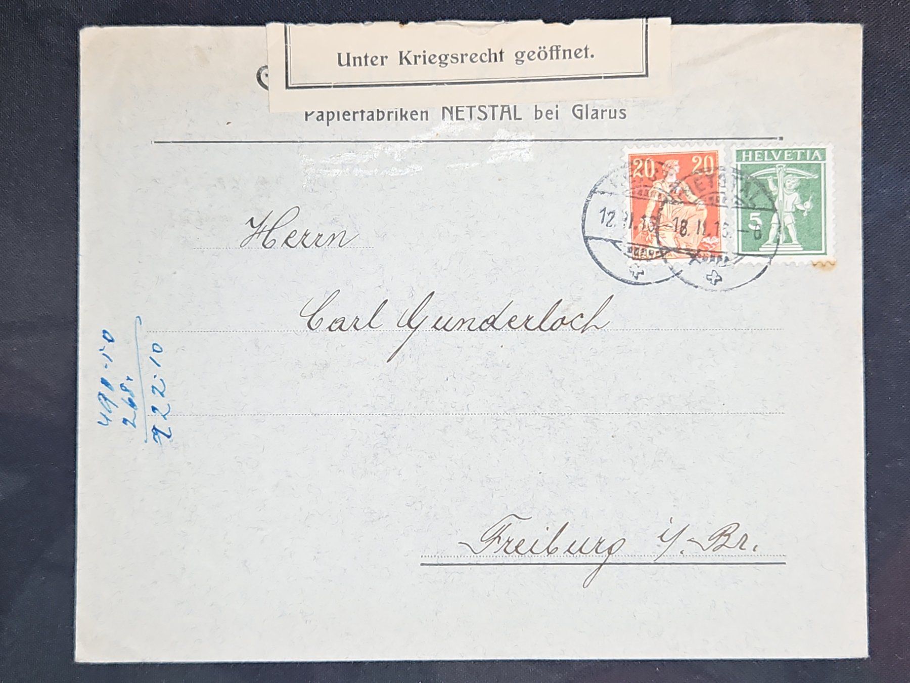 Tutti i francobolli: CL23 Enveloppe + Timbre Suisse 1916 – Usato da Cousset venduto da Patrick_Collections