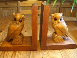 alte Buchstützen aus Holz mit Eulenmotiven🦉, Handarbeit