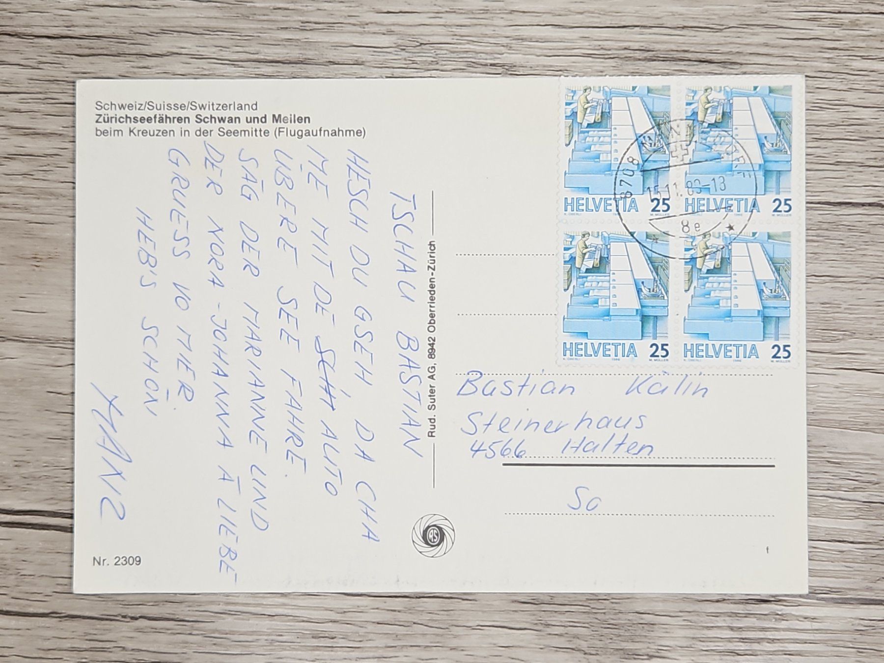 Tutti i francobolli: CL22 Carte Postale + Timbre Suisse 1989 – Usato da Cousset venduto da Patrick_Collections 1