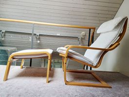 IKEA Stuhl mit  Hocker Polster hellbeige