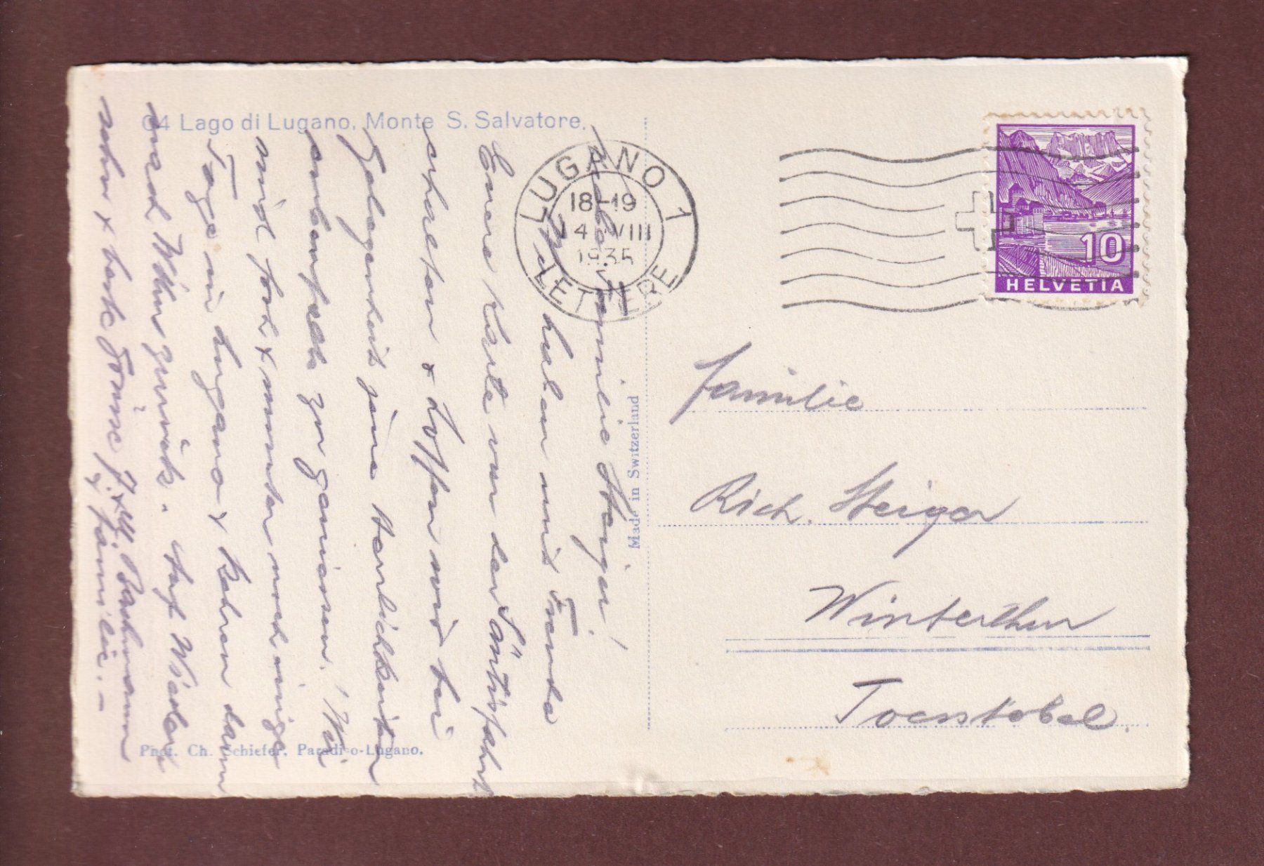 Cartoline postali: LUGANO - San Salvatore - 1935 – Usato da Pully venduto da nicecards-shop 1