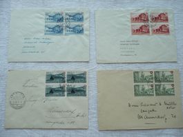 Bundesfeiermarken 1948 4 Briefe m. 4er-Blocks SBK B38 - B41
