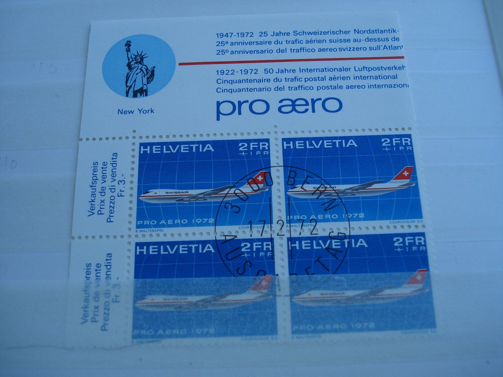 Tous les timbres: 4erblock Pro Aero 1972, ET-o, Eckstück – D'occasion à Niederwil AG par morostahu