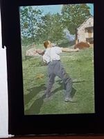 Antiquität Glas Dia "Platzge"-Szene coloriert