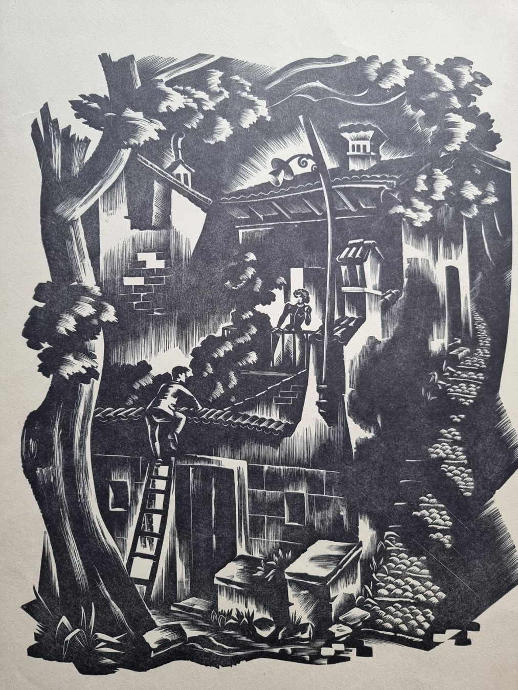 Xilografie: ALDO PATOCCHI HOLZSCHNITT – Usato da Gersau venduto da grafik-kunst