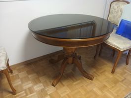 Runder Esstisch mit Glasplatte mit 4 Stühlen Holz