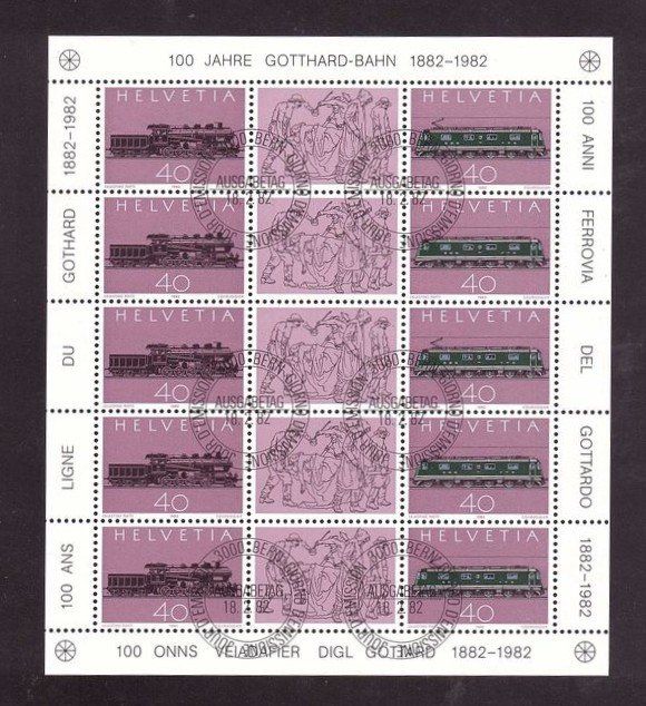 Tutti i francobolli: 1982 Kleinbogen Gotthard-Bahn aus ABO** – Usato da Rheinau venduto da loxis
