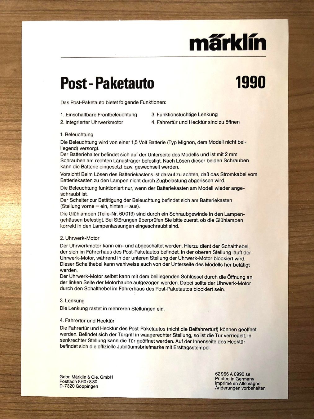 Modellini d'auto: Märklin 1990 Post-Packetauto – Nuovo (secondo la descrizione) da Burg AG venduto da Hubschrabi 3