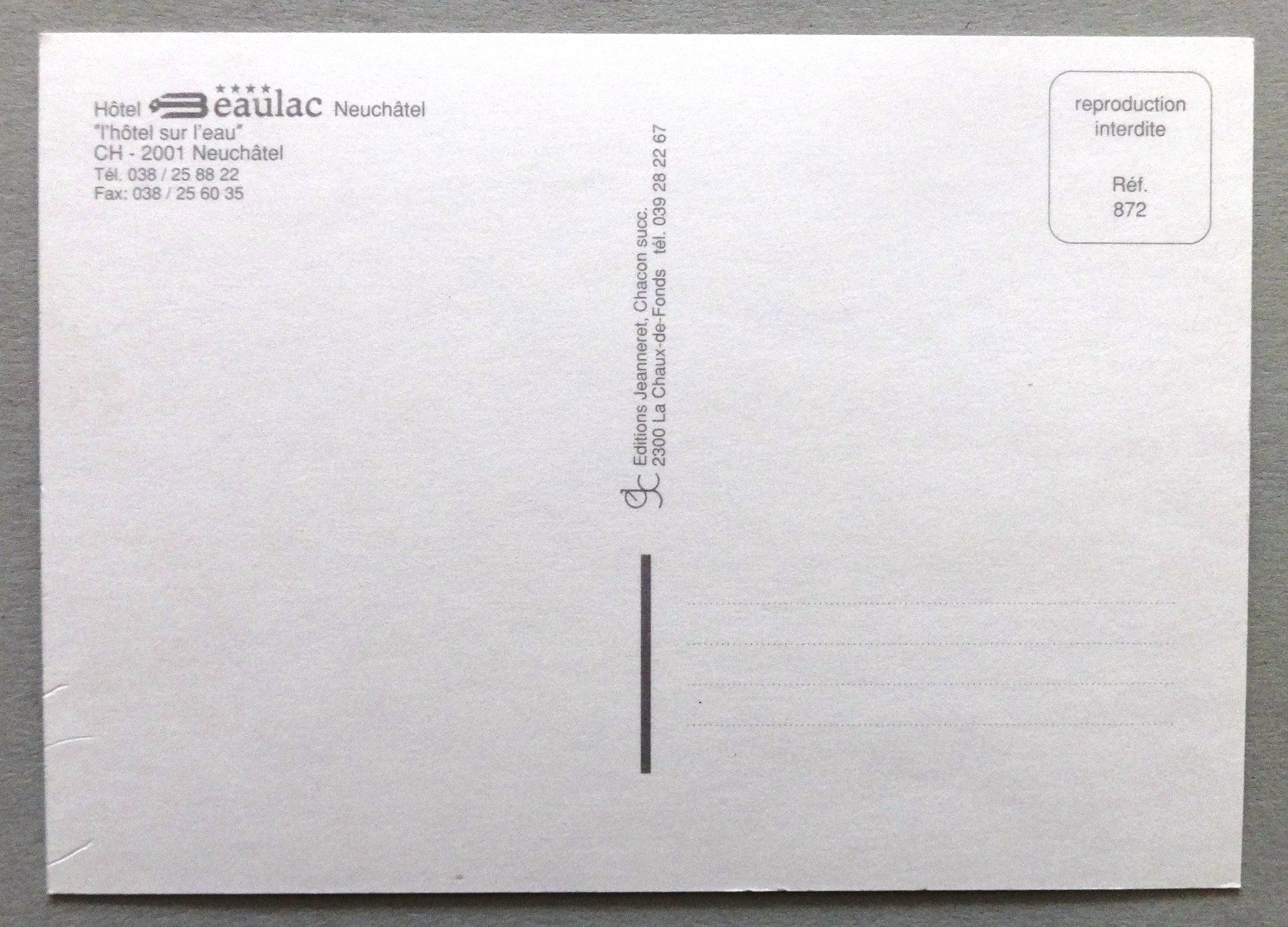 Cartes postales: Hôtel Beaulac, Neuchâtel – D'occasion à Fétigny par Billy2miny 1