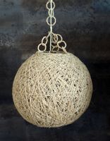 Grande lampe boule vintage en corde et rotin, 1970s