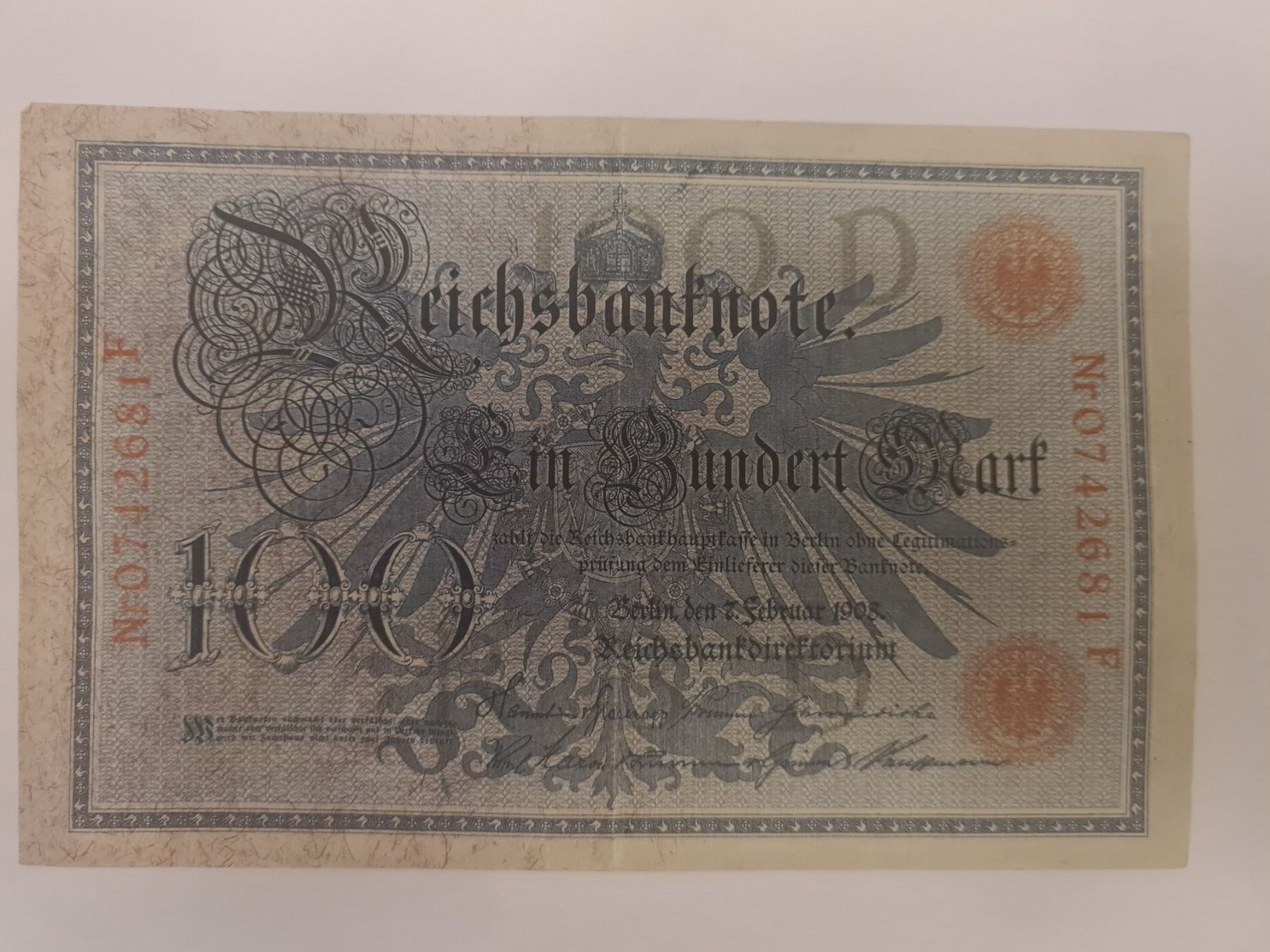 Banconote: Alte deutsche Banknote 100 Mark 1908 – Usato da Allschwil venduto da Virgo 5