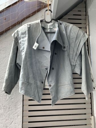 🩵 Veste courte bleu-gris en ramie – Taille 36