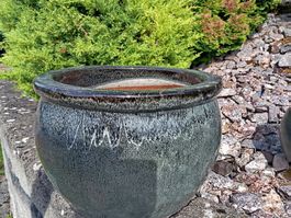 Blumentopf Keramik Schwarzweiss glasiert 40 cm Durchmesser