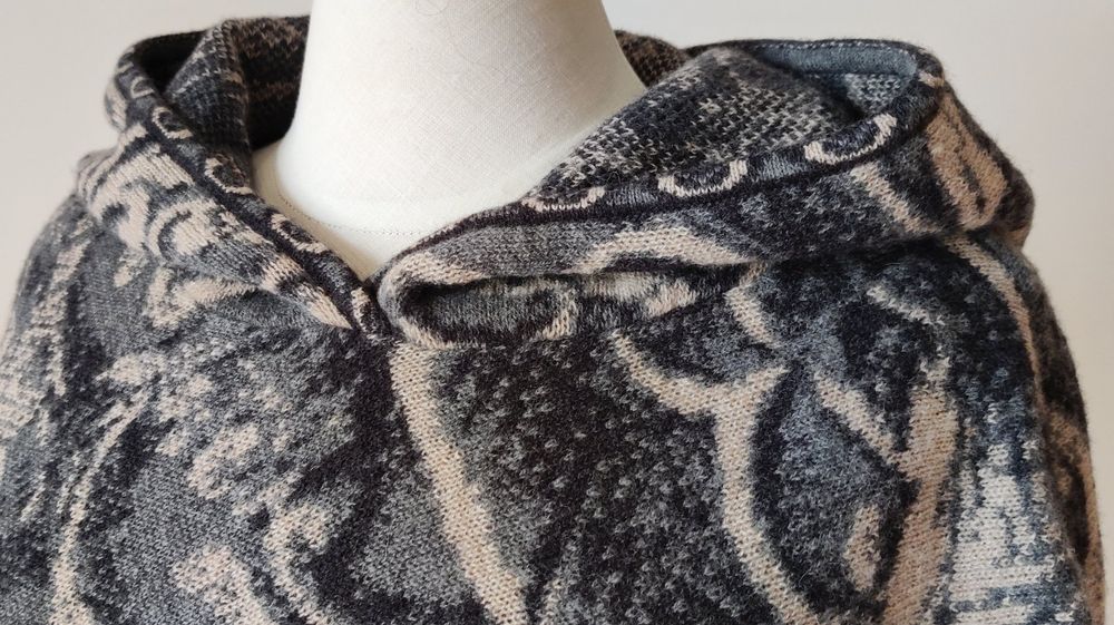 Damen Poncho Winter - Beige Grau Vintage Style Wollcape 150x130cm