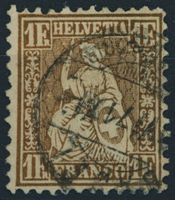 1864 - 1Fr. Helvetia - goldbronze gelblich - gestempelt