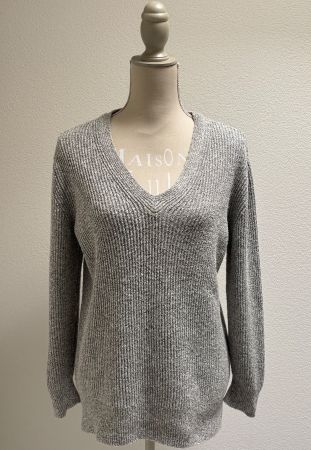 🤍 V-Pullover von „TOPSHOP“, grau meliert, Gr. XS/34 🤍