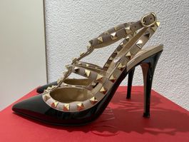 Valentino Garavani Rockstud Pumps Schwarz Lackleder Gr. 37,5