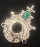 Sublime Croix Touareg "Karaga" en Argent 925 & Agate Verte