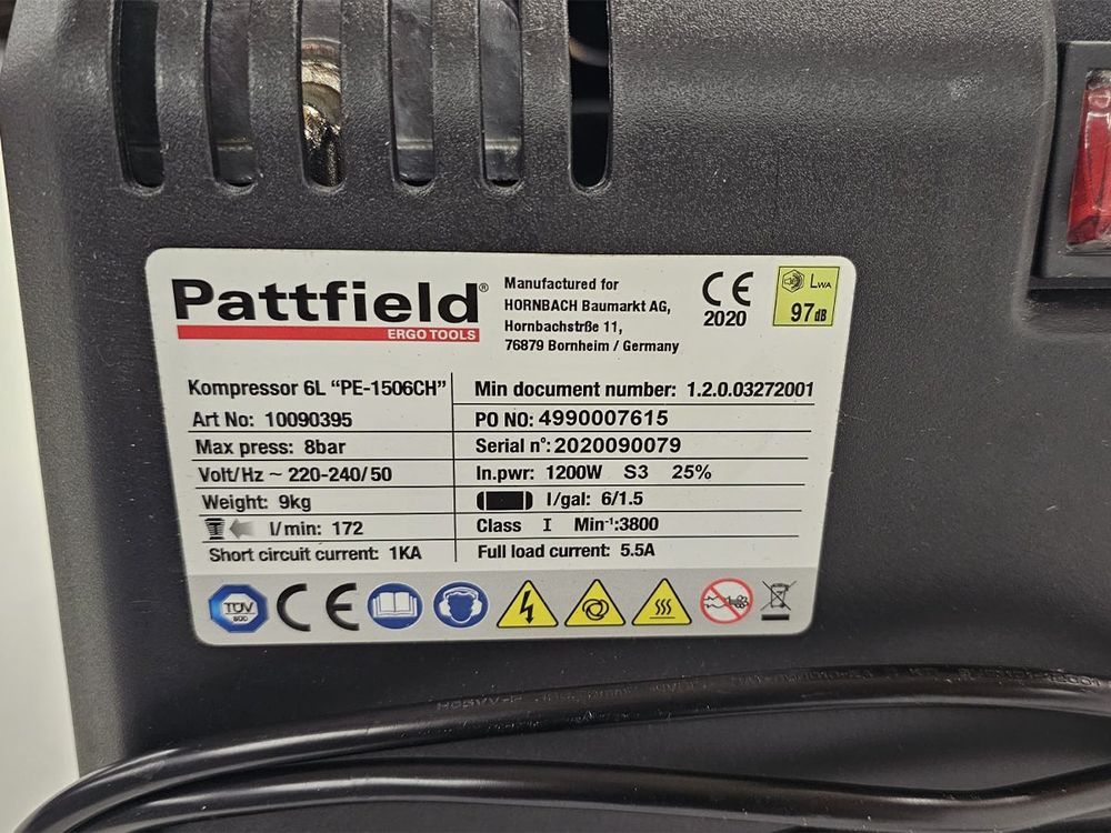 Pattfield Compresseur 6L PE-1506 avec accessoires - HORNBACH